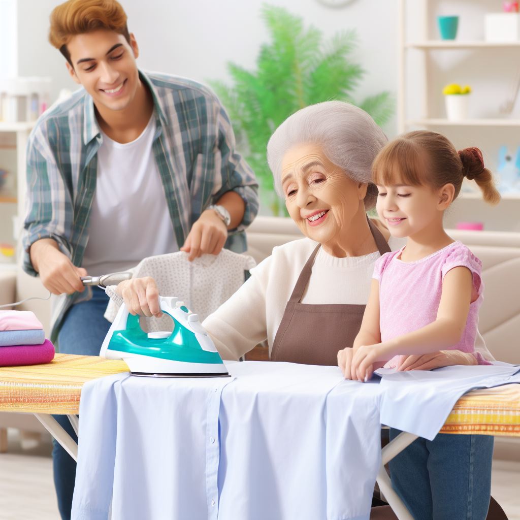 American family learning How To Iron Dress Shirts by their granny